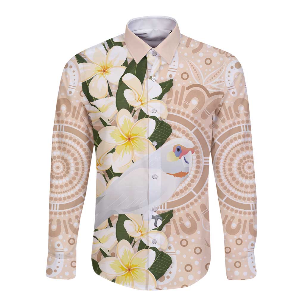 Australia Long-billed Corella Long Sleeve Button Shirt Cacatua Tenuirostris Plumeria Aboriginal Art - Aussie Hoodie