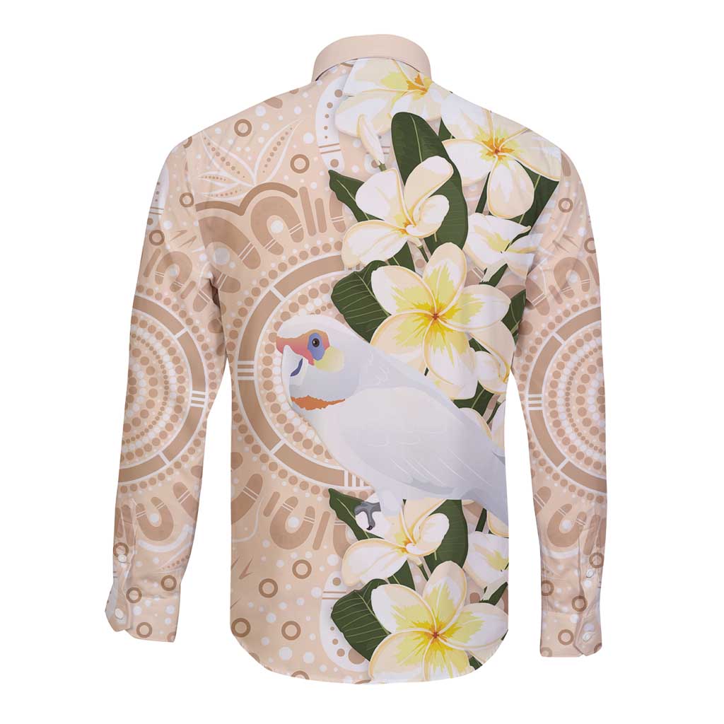 Australia Long-billed Corella Long Sleeve Button Shirt Cacatua Tenuirostris Plumeria Aboriginal Art - Aussie Hoodie