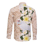 Australia Long-billed Corella Long Sleeve Button Shirt Cacatua Tenuirostris Plumeria Aboriginal Art - Aussie Hoodie