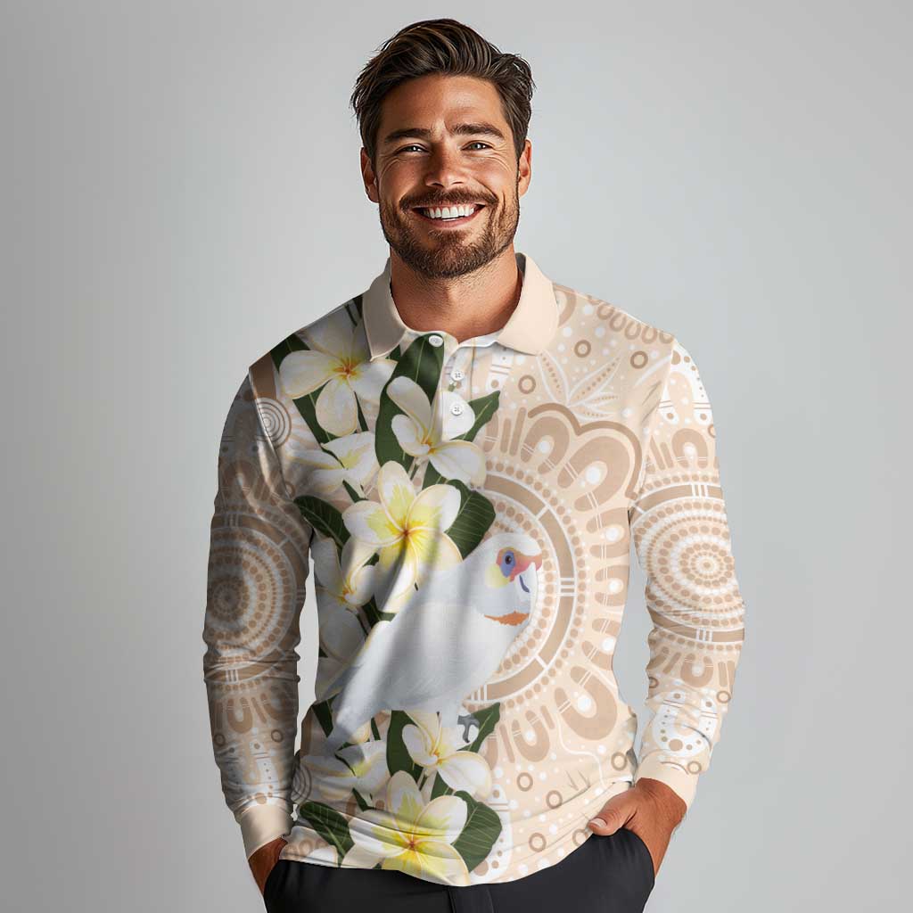 Australia Long-billed Corella Long Sleeve Polo Shirt Cacatua Tenuirostris Plumeria Aboriginal Art - Aussie Hoodie