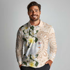 Australia Long-billed Corella Long Sleeve Polo Shirt Cacatua Tenuirostris Plumeria Aboriginal Art - Aussie Hoodie