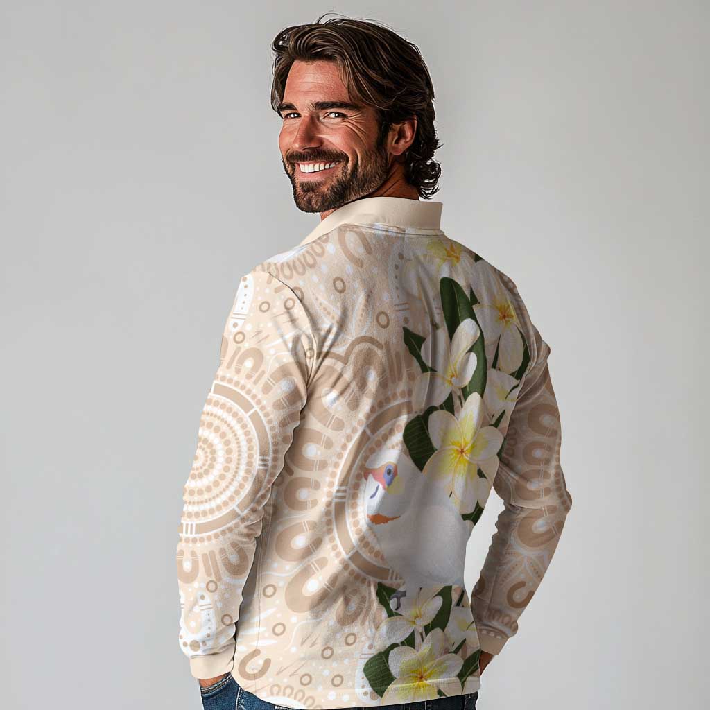 Australia Long-billed Corella Long Sleeve Polo Shirt Cacatua Tenuirostris Plumeria Aboriginal Art - Aussie Hoodie