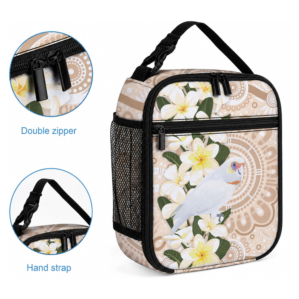 Australia Long-billed Corella Lunch Bag Cacatua Tenuirostris Plumeria Aboriginal Art