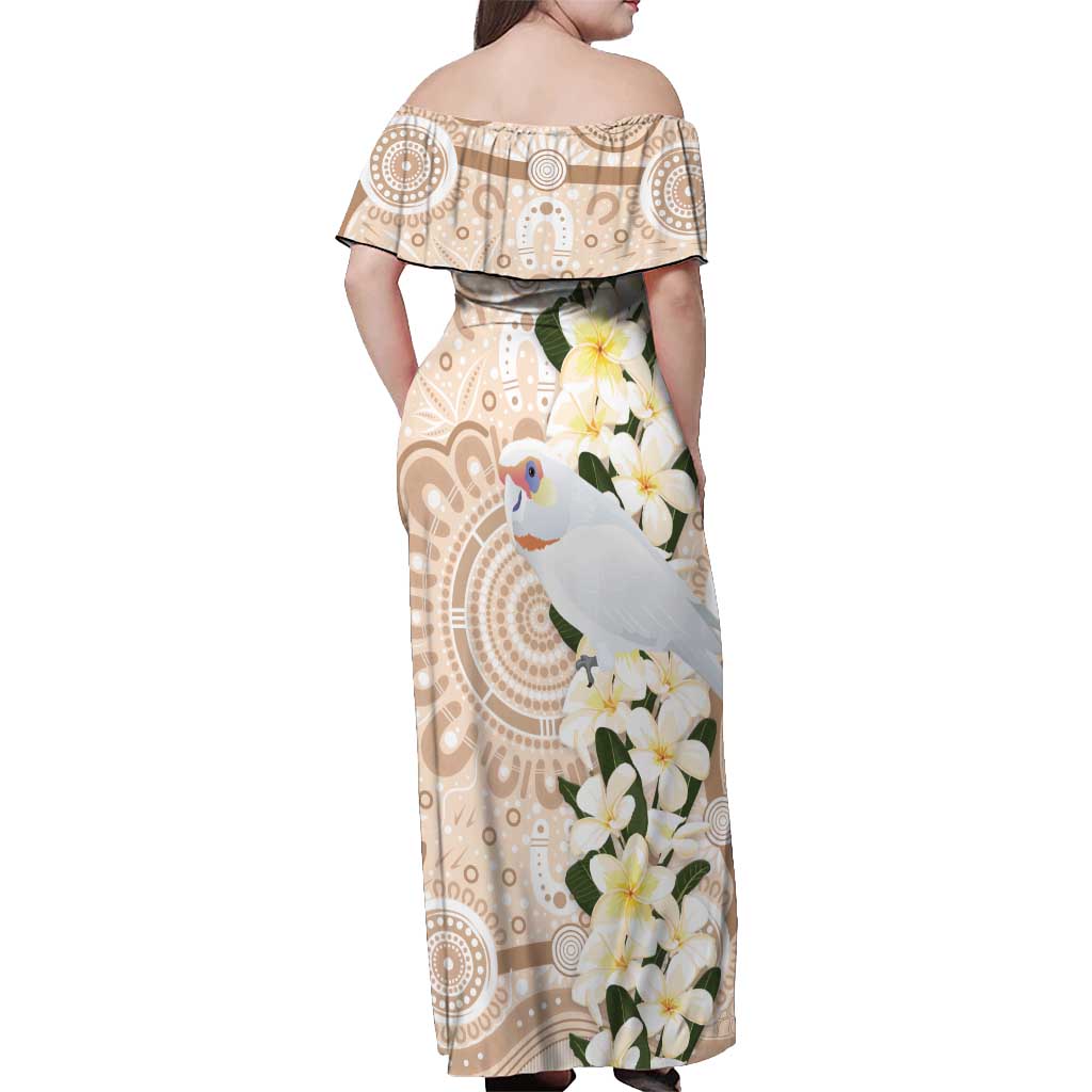Australia Long-billed Corella Off Shoulder Maxi Dress Cacatua Tenuirostris Plumeria Aboriginal Art - Aussie Hoodie
