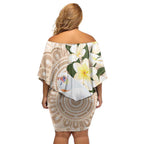 Australia Long-billed Corella Off Shoulder Short Dress Cacatua Tenuirostris Plumeria Aboriginal Art - Aussie Hoodie