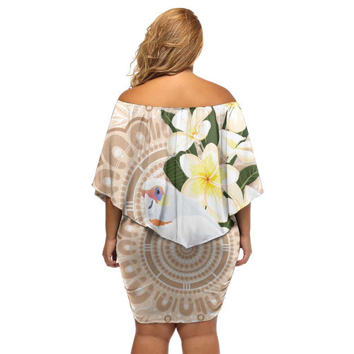 Australia Long-billed Corella Off Shoulder Short Dress Cacatua Tenuirostris Plumeria Aboriginal Art - Aussie Hoodie