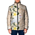 Australia Long-billed Corella Padded Jacket Cacatua Tenuirostris Plumeria Aboriginal Art - Aussie Hoodie