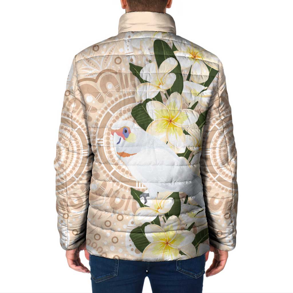 Australia Long-billed Corella Padded Jacket Cacatua Tenuirostris Plumeria Aboriginal Art - Aussie Hoodie