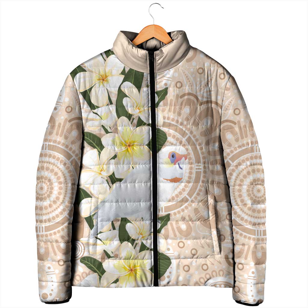 Australia Long-billed Corella Padded Jacket Cacatua Tenuirostris Plumeria Aboriginal Art - Aussie Hoodie