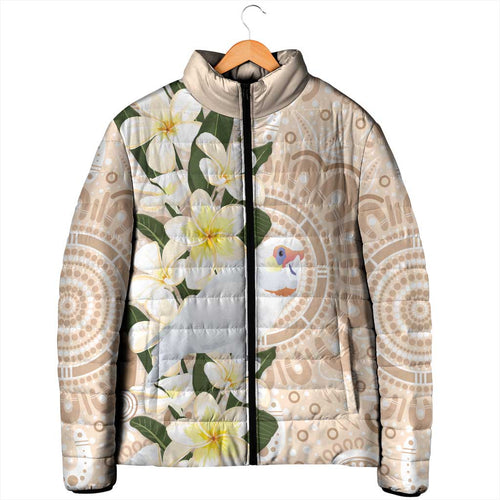 Australia Long-billed Corella Padded Jacket Cacatua Tenuirostris Plumeria Aboriginal Art - Aussie Hoodie