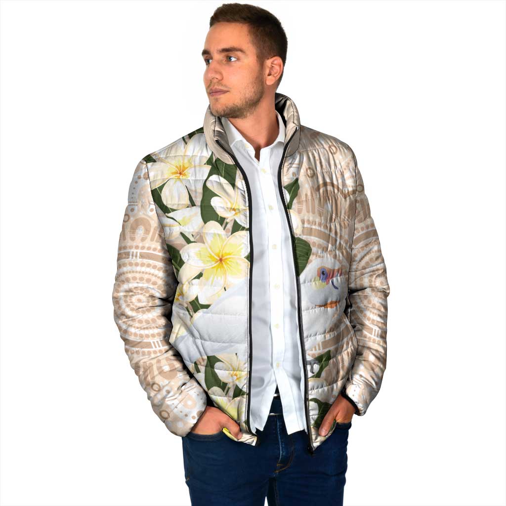 Australia Long-billed Corella Padded Jacket Cacatua Tenuirostris Plumeria Aboriginal Art - Aussie Hoodie
