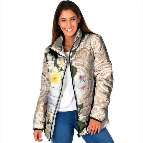 Australia Long-billed Corella Padded Jacket Cacatua Tenuirostris Plumeria Aboriginal Art - Aussie Hoodie