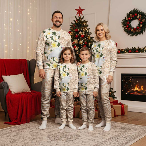 Australia Long-billed Corella Christmas Pajama Set Cacatua Tenuirostris Plumeria Aboriginal Art - Aussie Hoodie
