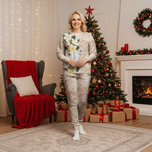 Australia Long-billed Corella Christmas Pajama Set Cacatua Tenuirostris Plumeria Aboriginal Art - Aussie Hoodie
