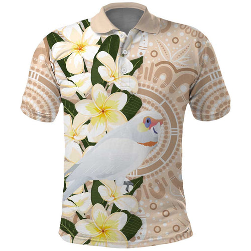 Australia Long-billed Corella Polo Shirt Cacatua Tenuirostris Plumeria Aboriginal Art - Aussie Hoodie