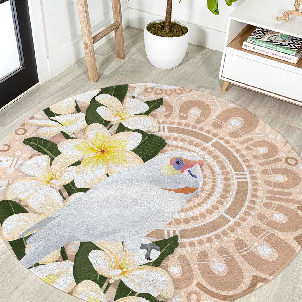 Australia Long-billed Corella Round Carpet Cacatua Tenuirostris Plumeria Aboriginal Art - Aussie Hoodie