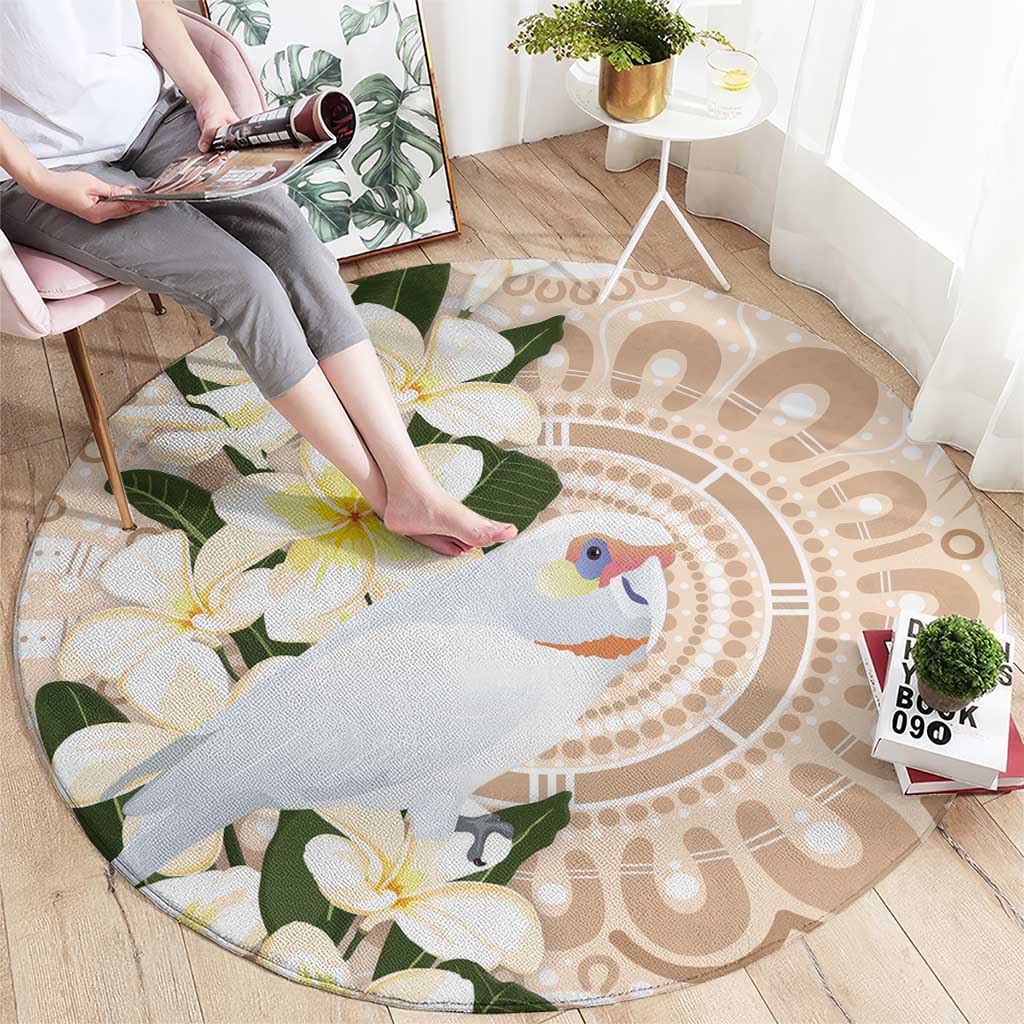 Australia Long-billed Corella Round Carpet Cacatua Tenuirostris Plumeria Aboriginal Art - Aussie Hoodie