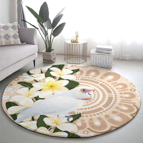 Australia Long-billed Corella Round Carpet Cacatua Tenuirostris Plumeria Aboriginal Art - Aussie Hoodie