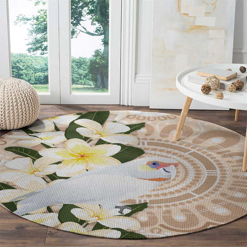 Australia Long-billed Corella Round Carpet Cacatua Tenuirostris Plumeria Aboriginal Art - Aussie Hoodie