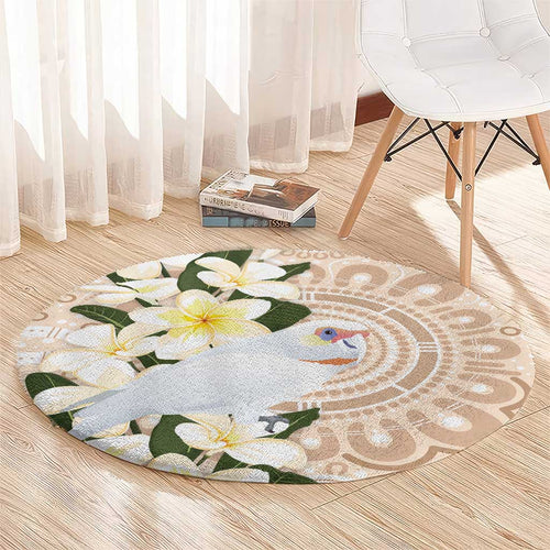 Australia Long-billed Corella Round Carpet Cacatua Tenuirostris Plumeria Aboriginal Art - Aussie Hoodie