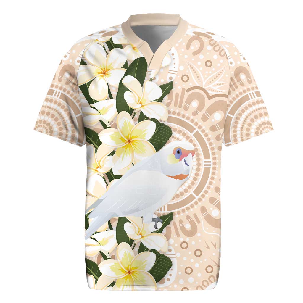 Australia Long-billed Corella Rugby Jersey Cacatua Tenuirostris Plumeria Aboriginal Art - Aussie Hoodie