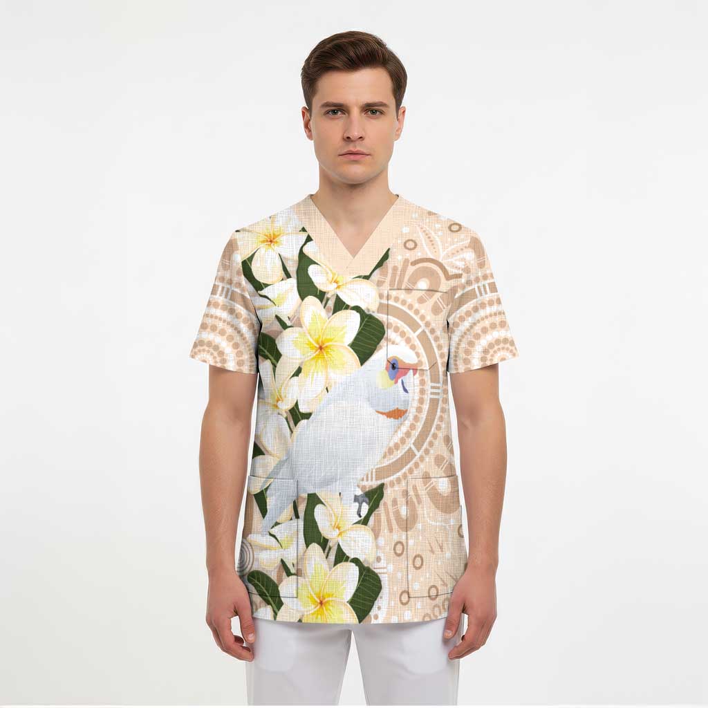 Australia Long-billed Corella Scrub Top Cacatua Tenuirostris Plumeria Aboriginal Art - Aussie Hoodie