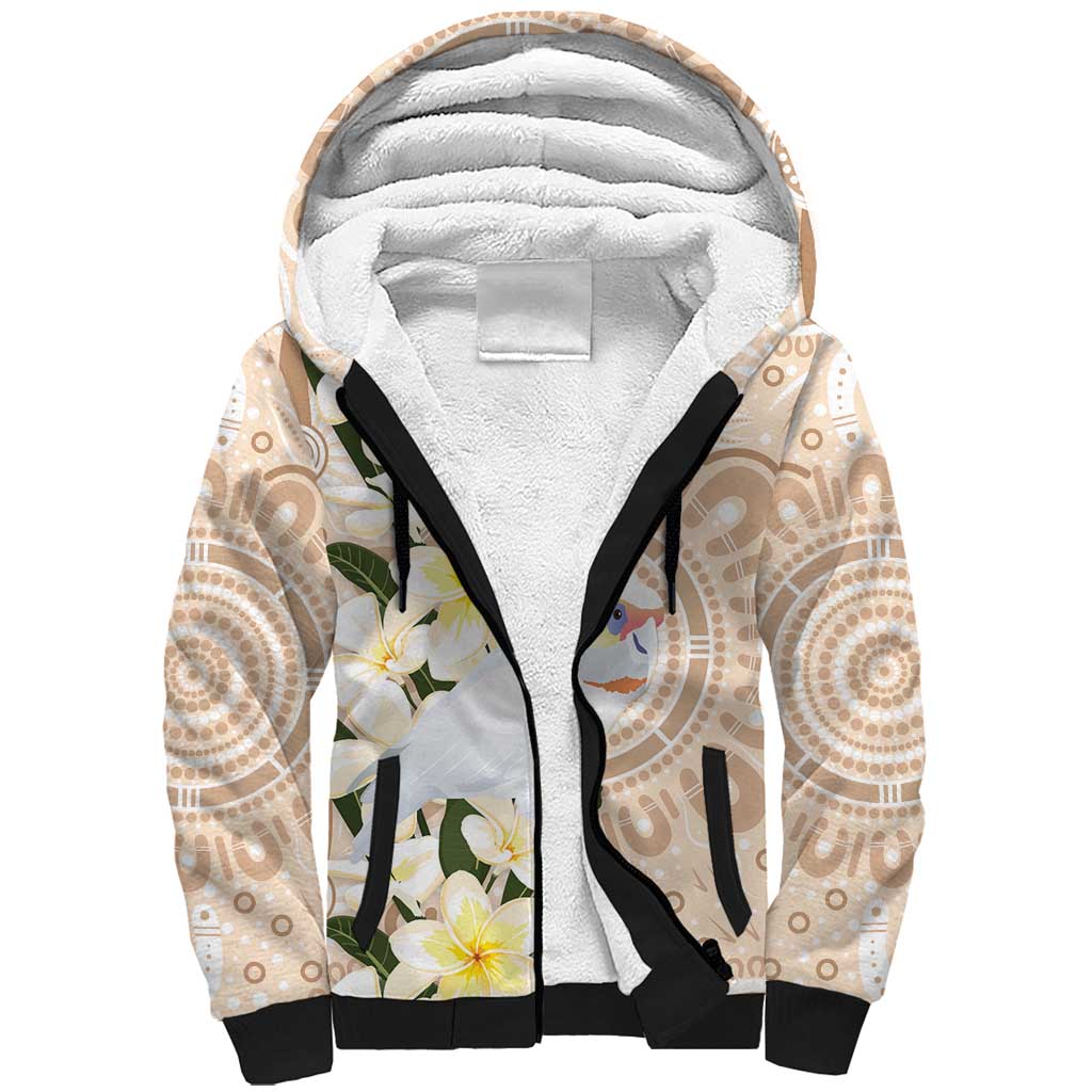 Australia Long-billed Corella Sherpa Hoodie Cacatua Tenuirostris Plumeria Aboriginal Art - Aussie Hoodie
