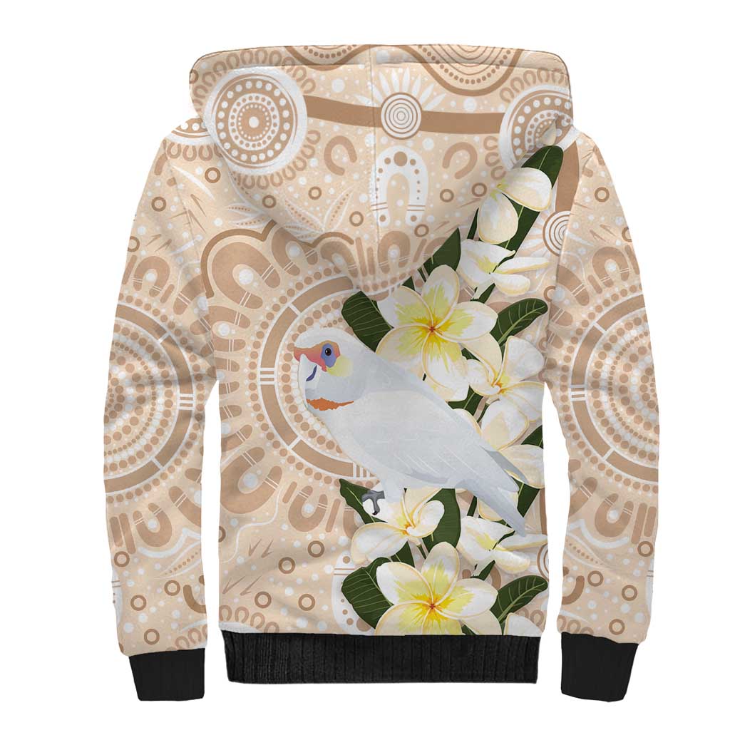Australia Long-billed Corella Sherpa Hoodie Cacatua Tenuirostris Plumeria Aboriginal Art - Aussie Hoodie