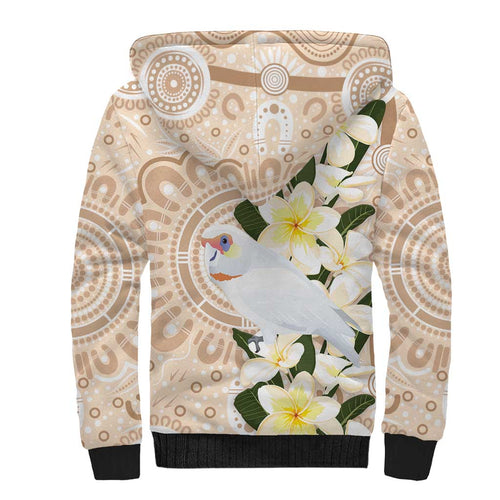 Australia Long-billed Corella Sherpa Hoodie Cacatua Tenuirostris Plumeria Aboriginal Art - Aussie Hoodie