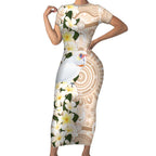 Australia Long-billed Corella Short Sleeve Bodycon Dress Cacatua Tenuirostris Plumeria Aboriginal Art - Aussie Hoodie