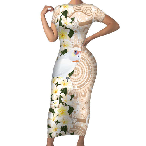 Australia Long-billed Corella Short Sleeve Bodycon Dress Cacatua Tenuirostris Plumeria Aboriginal Art - Aussie Hoodie