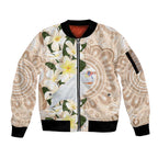 Australia Long-billed Corella Sleeve Zip Bomber Jacket Cacatua Tenuirostris Plumeria Aboriginal Art - Aussie Hoodie
