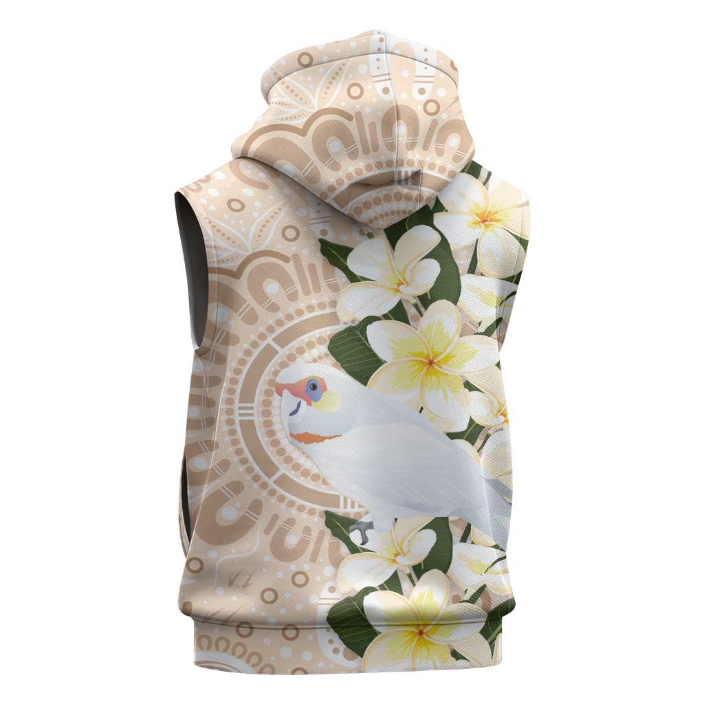 Australia Long-billed Corella Sleeveless Hoodie Cacatua Tenuirostris Plumeria Aboriginal Art - Aussie Hoodie