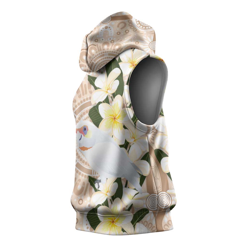 Australia Long-billed Corella Sleeveless Hoodie Cacatua Tenuirostris Plumeria Aboriginal Art - Aussie Hoodie