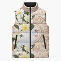 Australia Long-billed Corella Sleeveless Puffer Jacket Cacatua Tenuirostris Plumeria Aboriginal Art - Aussie Hoodie