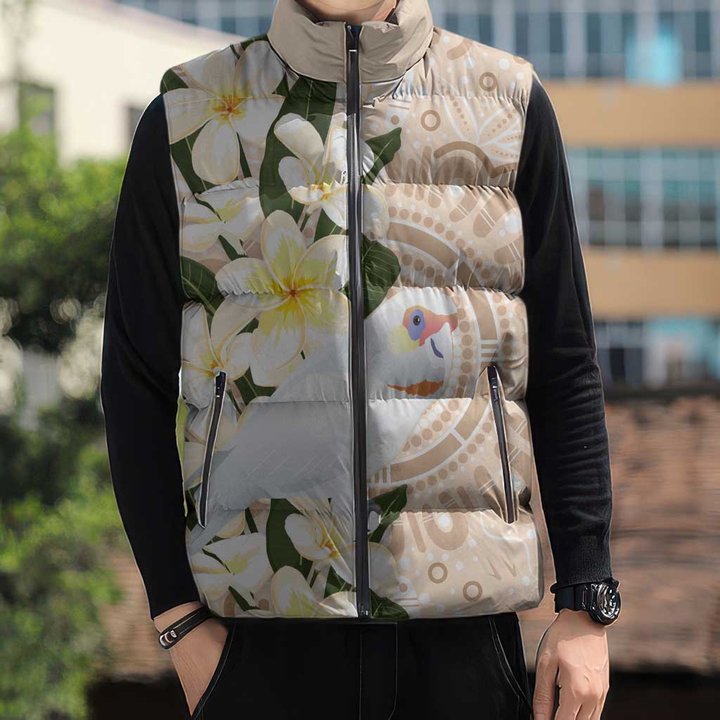 Australia Long-billed Corella Sleeveless Puffer Jacket Cacatua Tenuirostris Plumeria Aboriginal Art - Aussie Hoodie