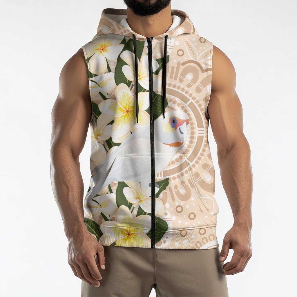 Australia Long-billed Corella Sleeveless Zip Hoodie Cacatua Tenuirostris Plumeria Aboriginal Art LT14