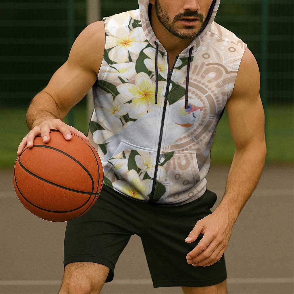 Australia Long-billed Corella Sleeveless Zip Hoodie Cacatua Tenuirostris Plumeria Aboriginal Art LT14