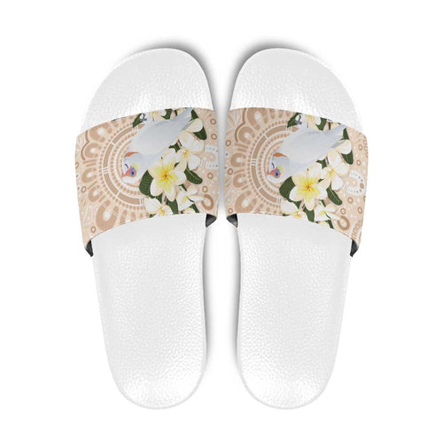Australia Long-billed Corella Slide Sandals Cacatua Tenuirostris Plumeria Aboriginal Art - Aussie Hoodie