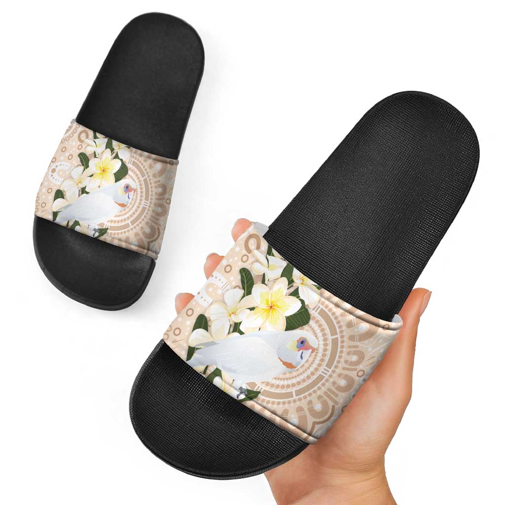 Australia Long-billed Corella Slide Sandals Cacatua Tenuirostris Plumeria Aboriginal Art - Aussie Hoodie