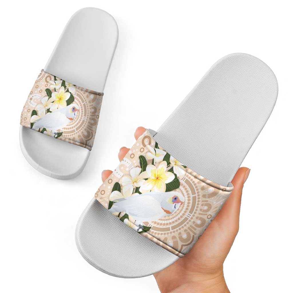 Australia Long-billed Corella Slide Sandals Cacatua Tenuirostris Plumeria Aboriginal Art - Aussie Hoodie