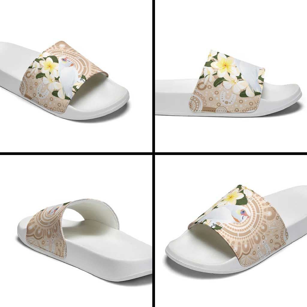 Australia Long-billed Corella Slide Sandals Cacatua Tenuirostris Plumeria Aboriginal Art - Aussie Hoodie