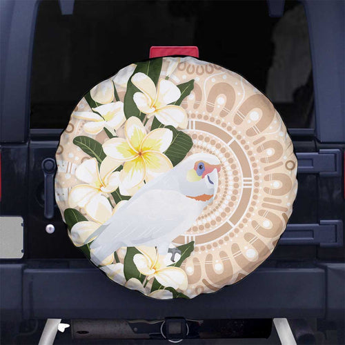 Australia Long-billed Corella Spare Tire Cover Cacatua Tenuirostris Plumeria Aboriginal Art - Aussie Hoodie