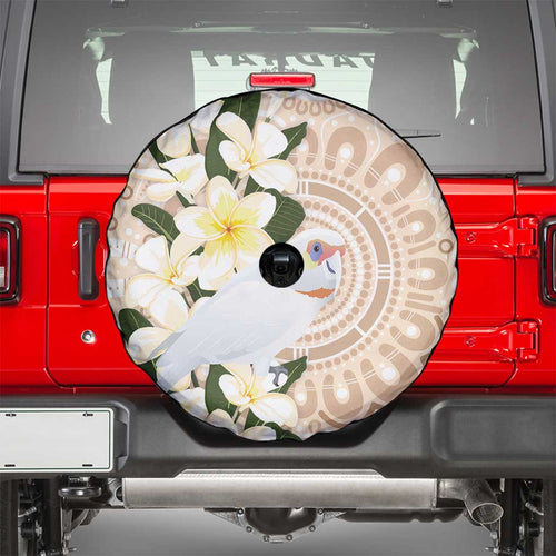 Australia Long-billed Corella Spare Tire Cover Cacatua Tenuirostris Plumeria Aboriginal Art - Aussie Hoodie