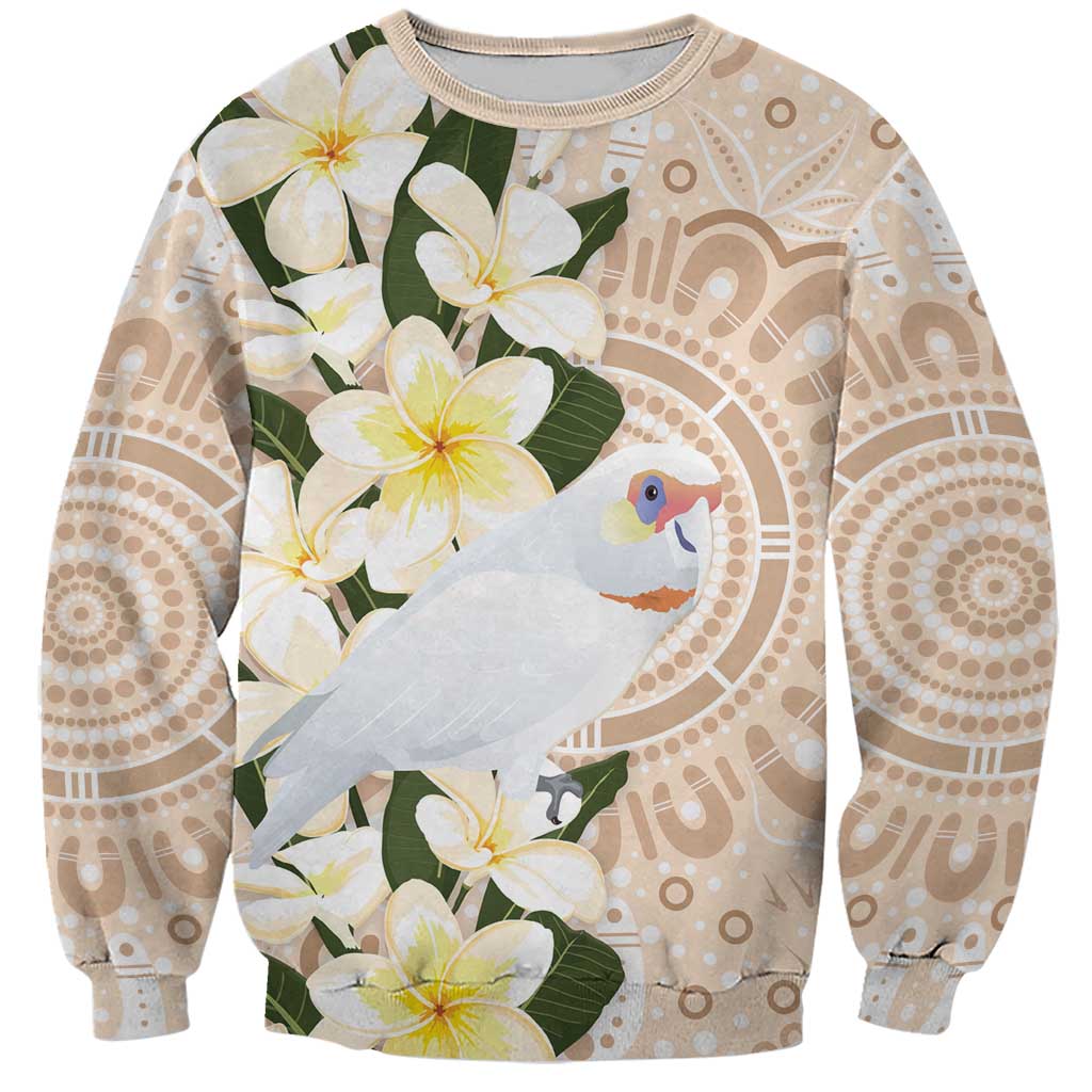 Australia Long-billed Corella Sweatshirt Cacatua Tenuirostris Plumeria Aboriginal Art - Aussie Hoodie