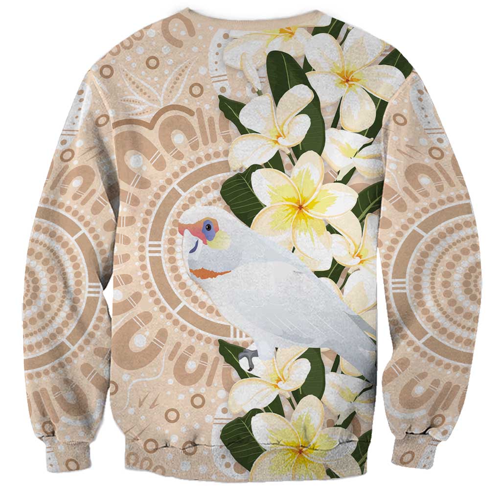 Australia Long-billed Corella Sweatshirt Cacatua Tenuirostris Plumeria Aboriginal Art - Aussie Hoodie