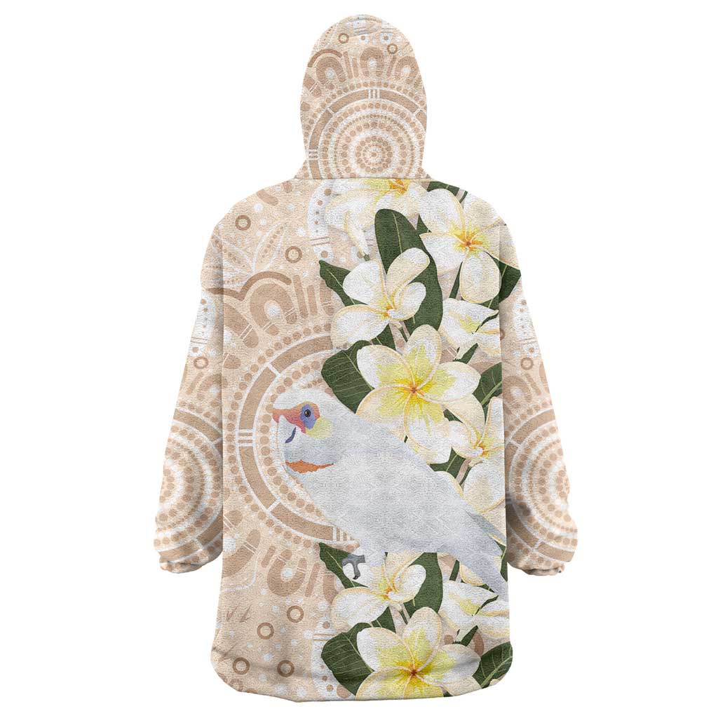 Australia Long-billed Corella Wearable Blanket Hoodie Cacatua Tenuirostris Plumeria Aboriginal Art - Aussie Hoodie