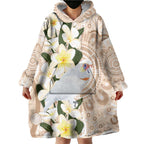 Australia Long-billed Corella Wearable Blanket Hoodie Cacatua Tenuirostris Plumeria Aboriginal Art - Aussie Hoodie