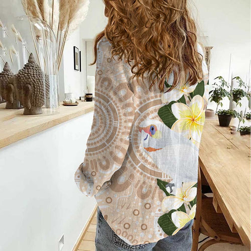 Australia Long-billed Corella Women Casual Shirt Cacatua Tenuirostris Plumeria Aboriginal Art - Aussie Hoodie