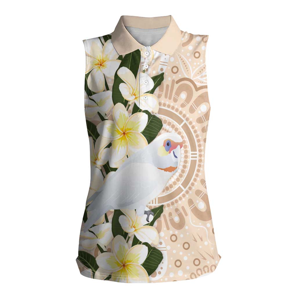 Australia Long-billed Corella Women Sleeveless Polo Shirt Cacatua Tenuirostris Plumeria Aboriginal Art - Aussie Hoodie